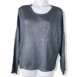 Sisters Oversized Boxy Silver Foiled Metallic Sparkle Crew Neck Sweater Tunic S